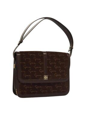 Authentic GIVENCHY Shoulder Bag Suede Brown Gold